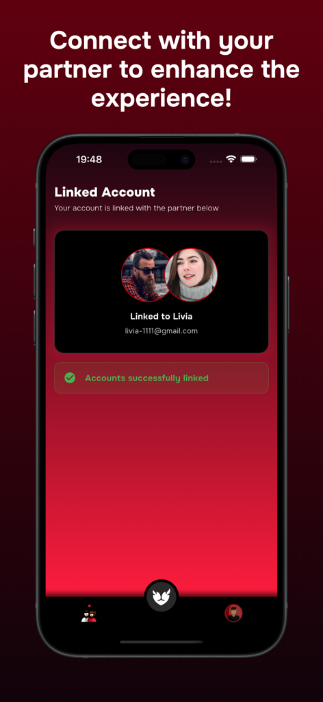 Schermata dello smartphone che mostra account partner collegati con successo nell'app Heat.