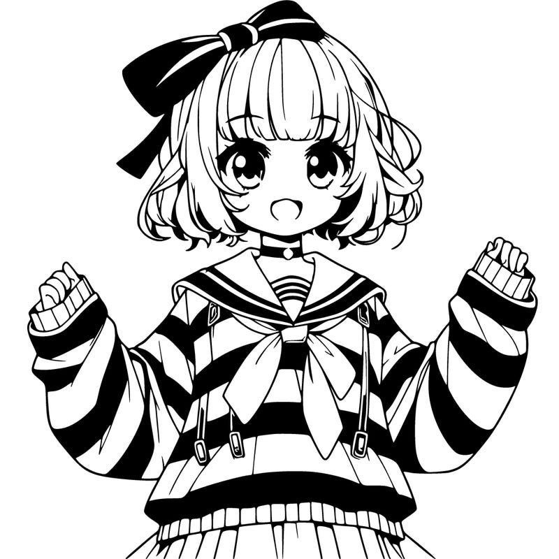 a realistic anime girl dressed up as beetle juice