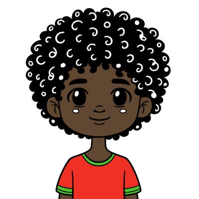 dark skinned boy with perm curly hair