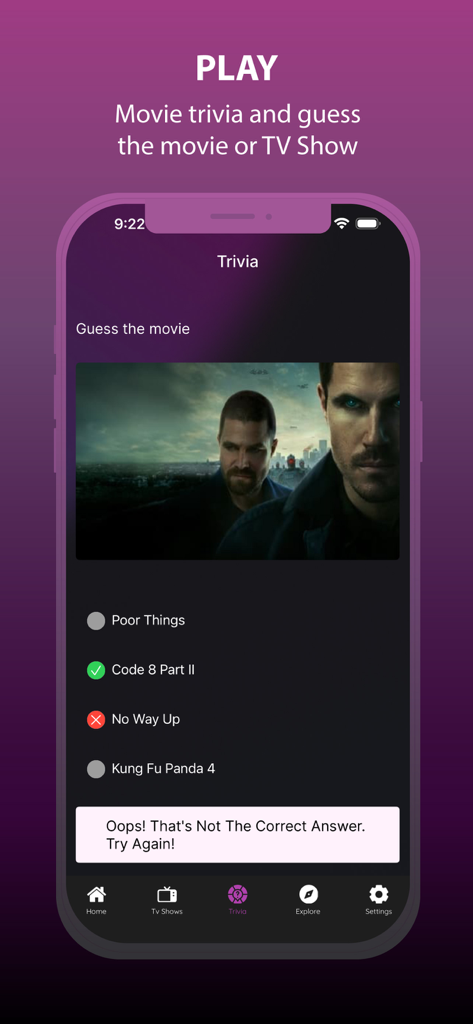 Cinema HD - Movies & TV Shows - 영화 추측 게임을 특징으로 하는 Cinema HD 앱 퀴즈 섹션의 스크린샷