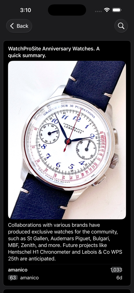 WatchProSite - A luxury anniversary watch post on the WatchProSite community forum showcasing an exclusive Lebois and Co timepiece.