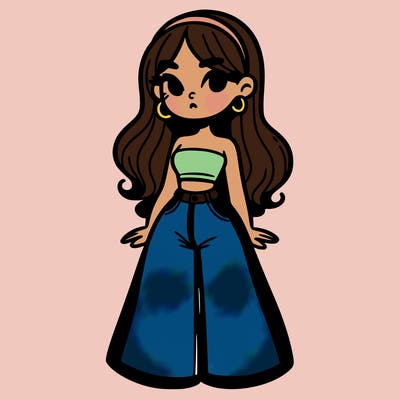 girl in crop top and bell-bottoms