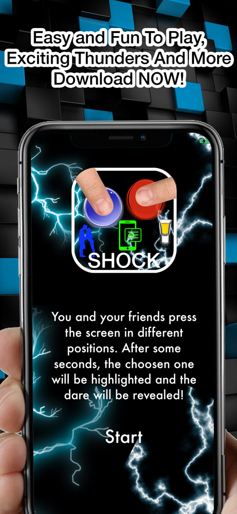 Touch Shock: Friends Roulette - Touch Shock Friends Roulette app home screen showing the finger touch party game and lightning effects