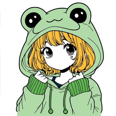 a cute teenage girl wearing a frog hoodie