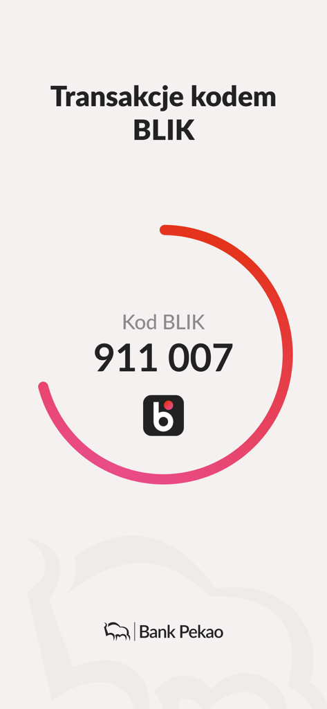 Interfaz de la aplicación PeoPay que muestra un código BLIK de seis dígitos para pagos móviles