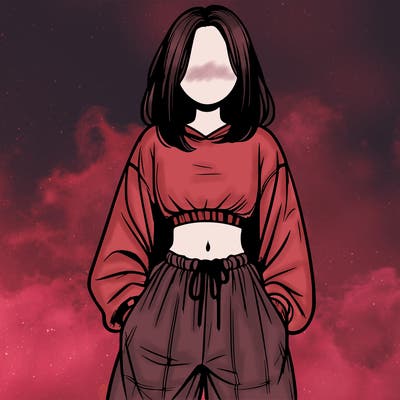 realistic girl faceless with baggy pants and a crop top