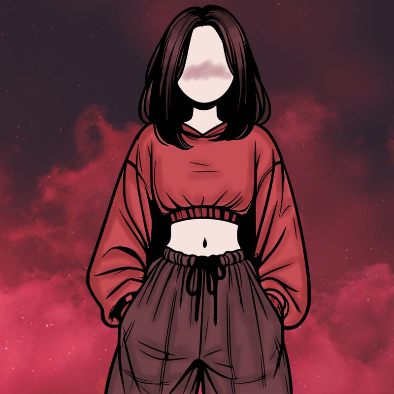 realistic girl faceless with baggy pants and a crop top