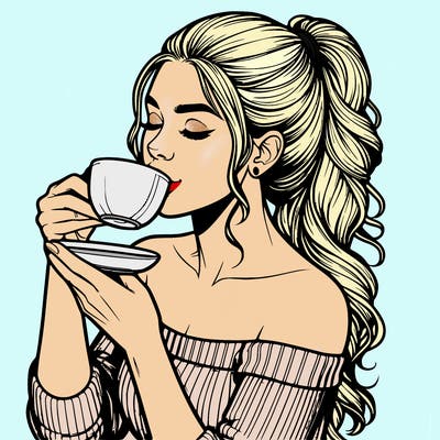 realistic woman drinking tea