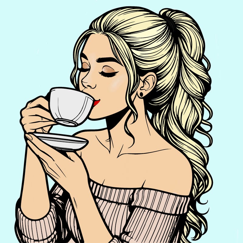 realistic woman drinking tea