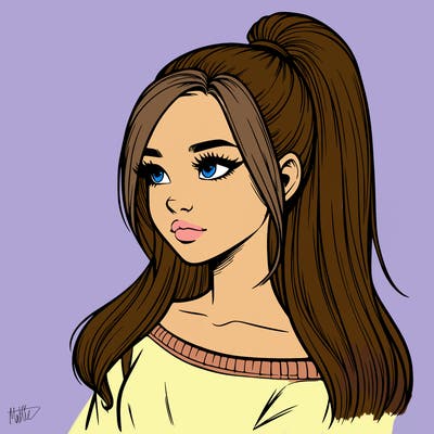 realistic girl with a high ponytail