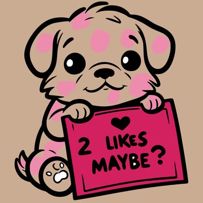 a puppy holding a sign that says 2 likes maybe?