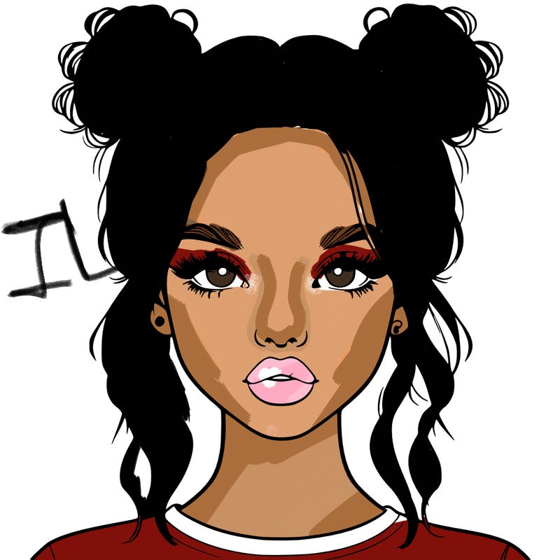 realistic girl with two buns in hair and lips