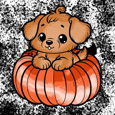 cute little puppy in a pumpkin
