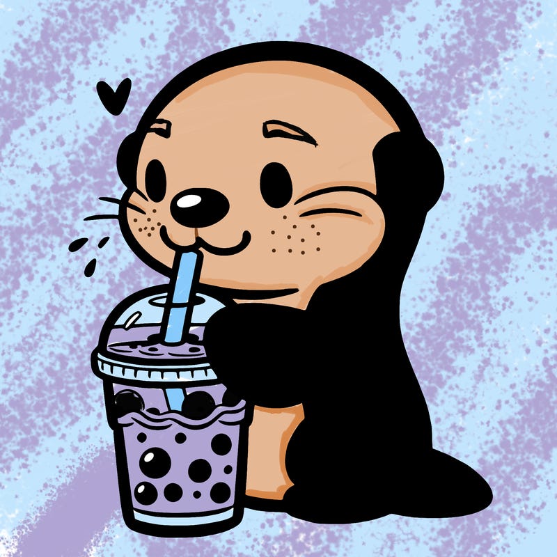 an otter drinking boba