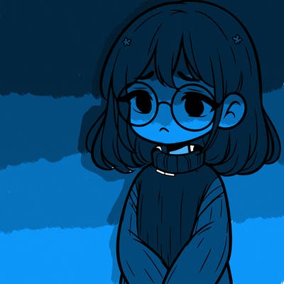 sad girl with glasses in a sweater