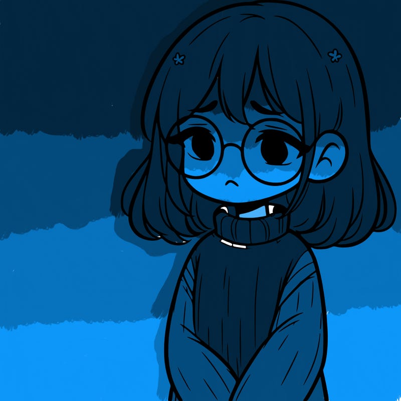sad girl with glasses in a sweater