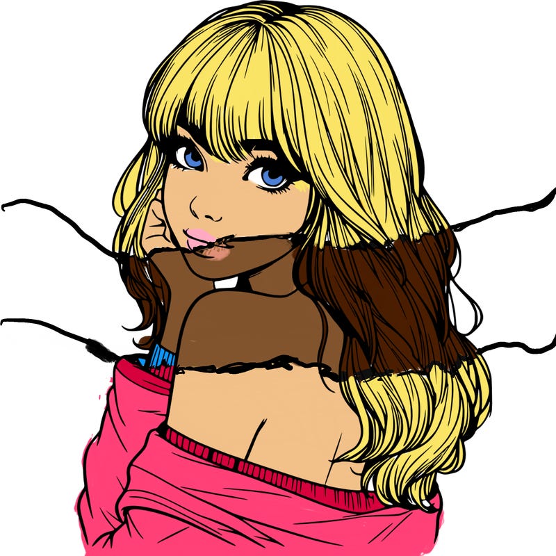 realistic girl with bangs looking over her shoulder