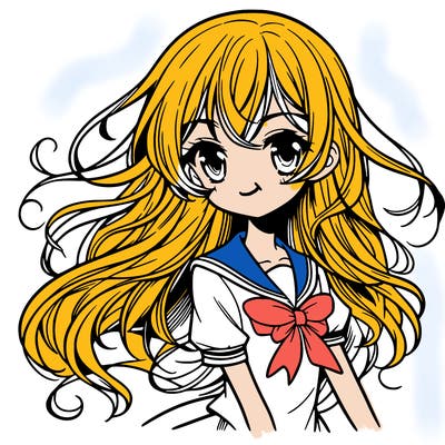 manga girl with hair that flows in the air