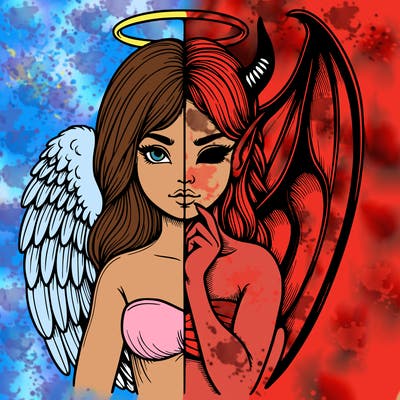 realistic angel half demon