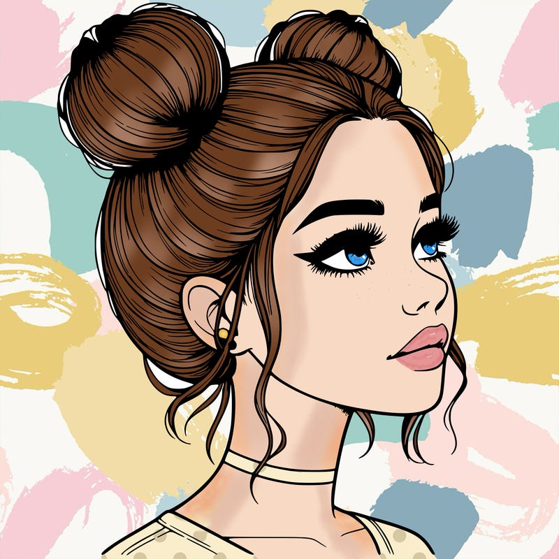 realistic girl with buns on the top of her head