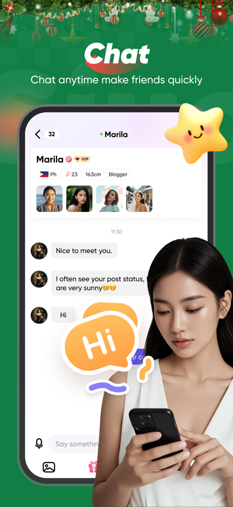 The chat interface of the Siya app showing a conversation with a new friend named Marila.