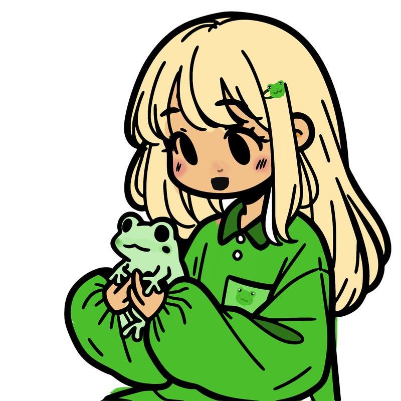 girl with long hair and a oversized shirt. and she is holding a frog