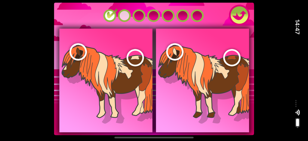 A spot the difference game for children featuring two similar ponies
