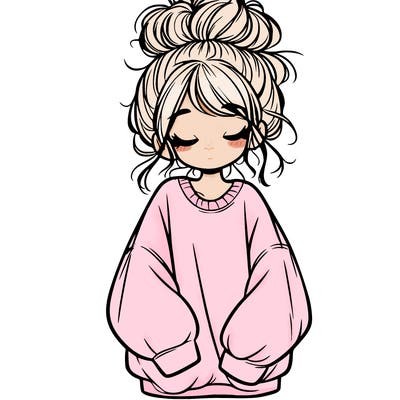 girl with baggy sweatshirt and messy bun