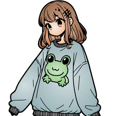 girl wearing frogging sweatshirt