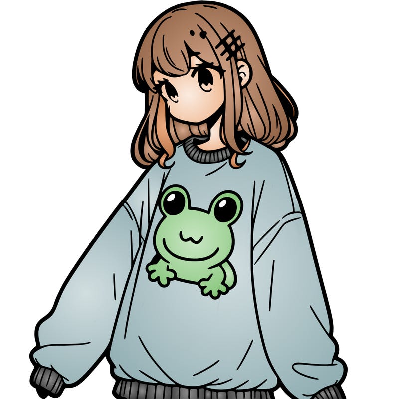girl wearing frogging sweatshirt