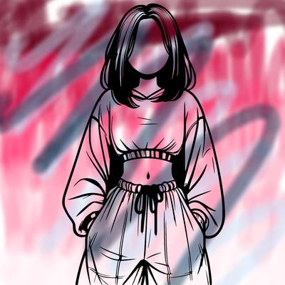 realistic girl faceless with baggy pants and a crop top