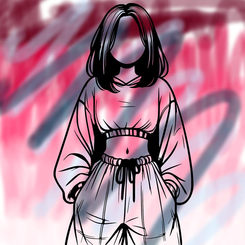 realistic girl faceless with baggy pants and a crop top