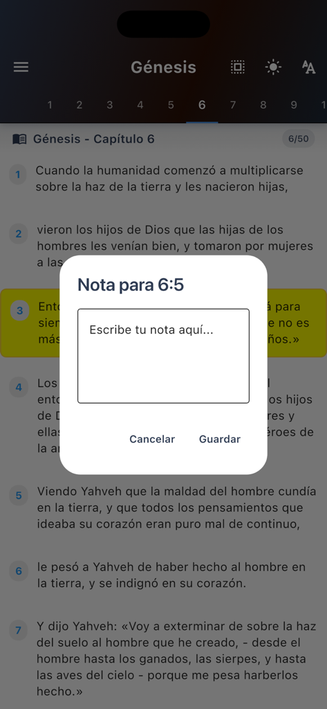 Santa Biblia Catolica Romana - Creando una nota personal para un versículo bíblico en la aplicación Santa Biblia Católica