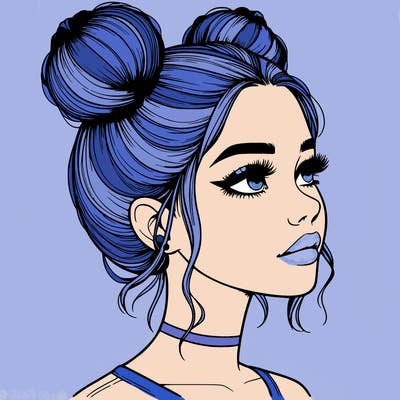 realistic girl with buns on the top of her head
