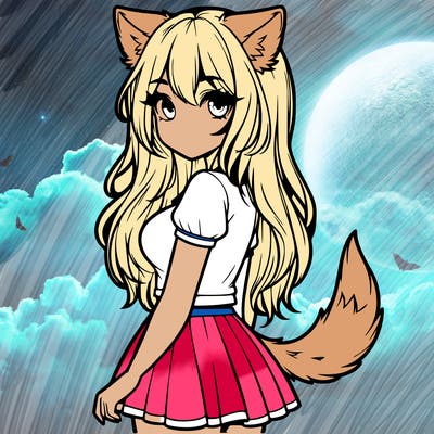 realistic girl with wolf ears and a tail
