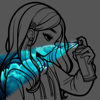 a realistic girl spray painting