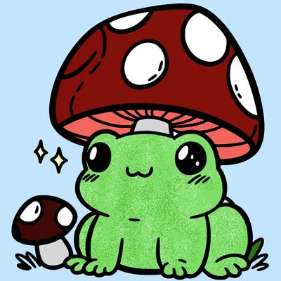a cute frog with a mushroom hat