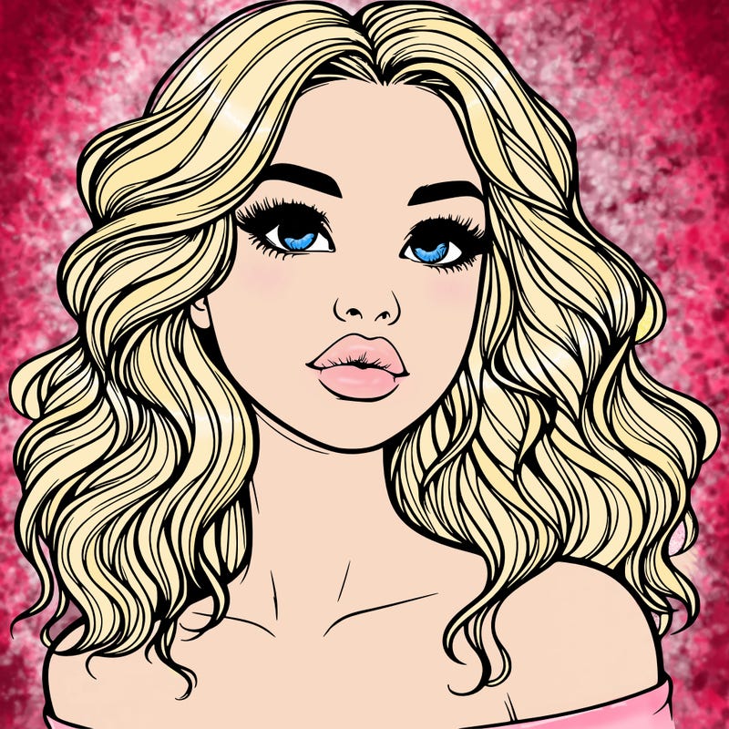 realistic girl with wavy hair and lips
