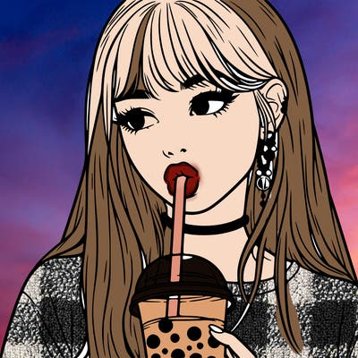 aesthetic realistic girl drinking boba