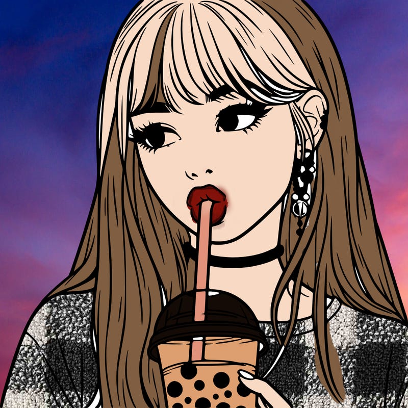aesthetic realistic girl drinking boba