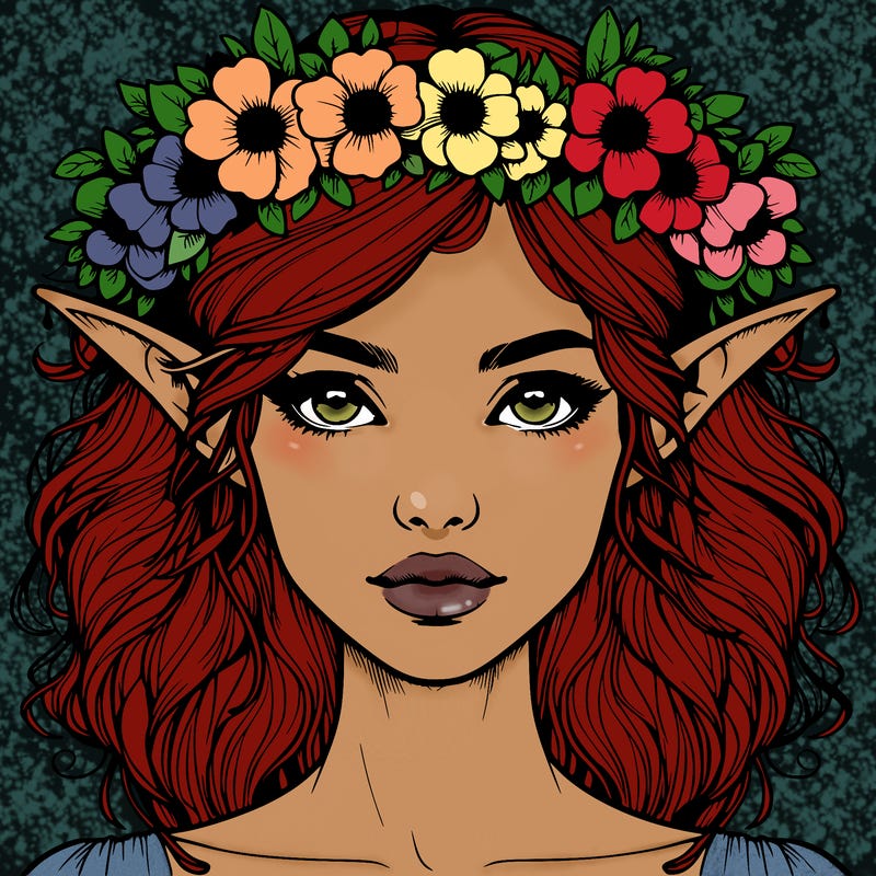 realistic female elf with flower crown