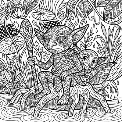 Unleash your creativity with this unique Zentangle Swamp Goblins coloring page. Explore a detailed marshy scene filled with intricate patterns, perfect for a calming artistic escape.