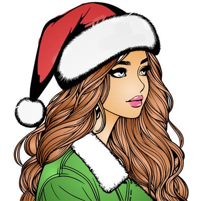 realistic girl in santa hat