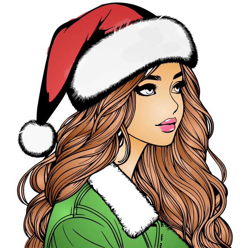 realistic girl in santa hat