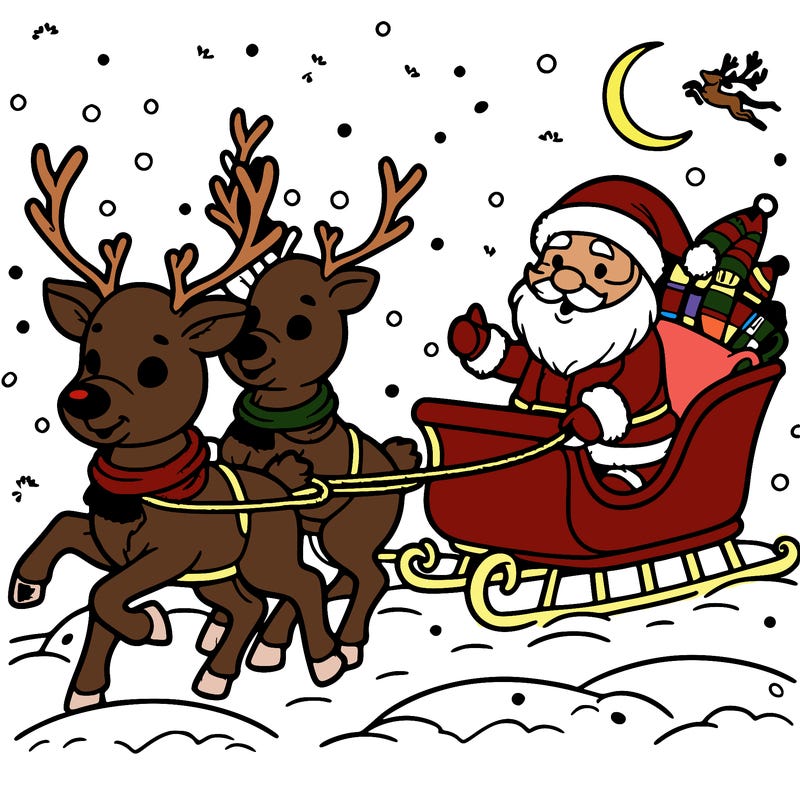reindeer guiding santa's sleigh