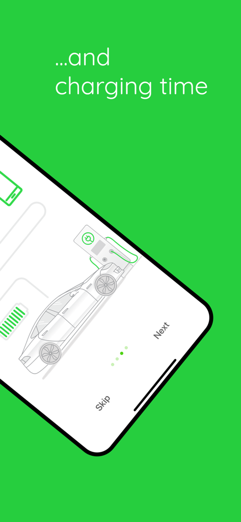 Elocity - Elocity app onboarding screen showing an illustration of an electric car at a charging station with charging time text