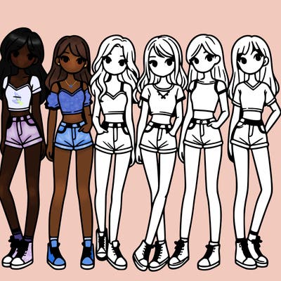 a group of girls wearing crop tops and shorts