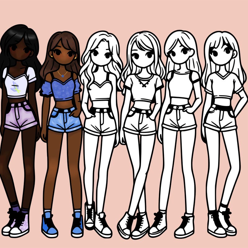 a group of girls wearing crop tops and shorts