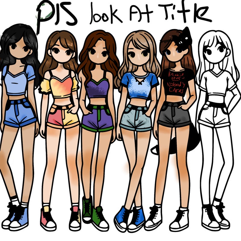 a group of girls wearing crop tops and shorts