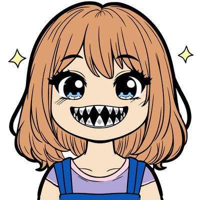 it is a girl smiling with sharp teeth